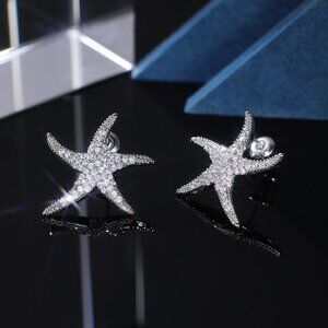Vivid Starfish Full Zircon Stud Earrings for Women, EVGG1038